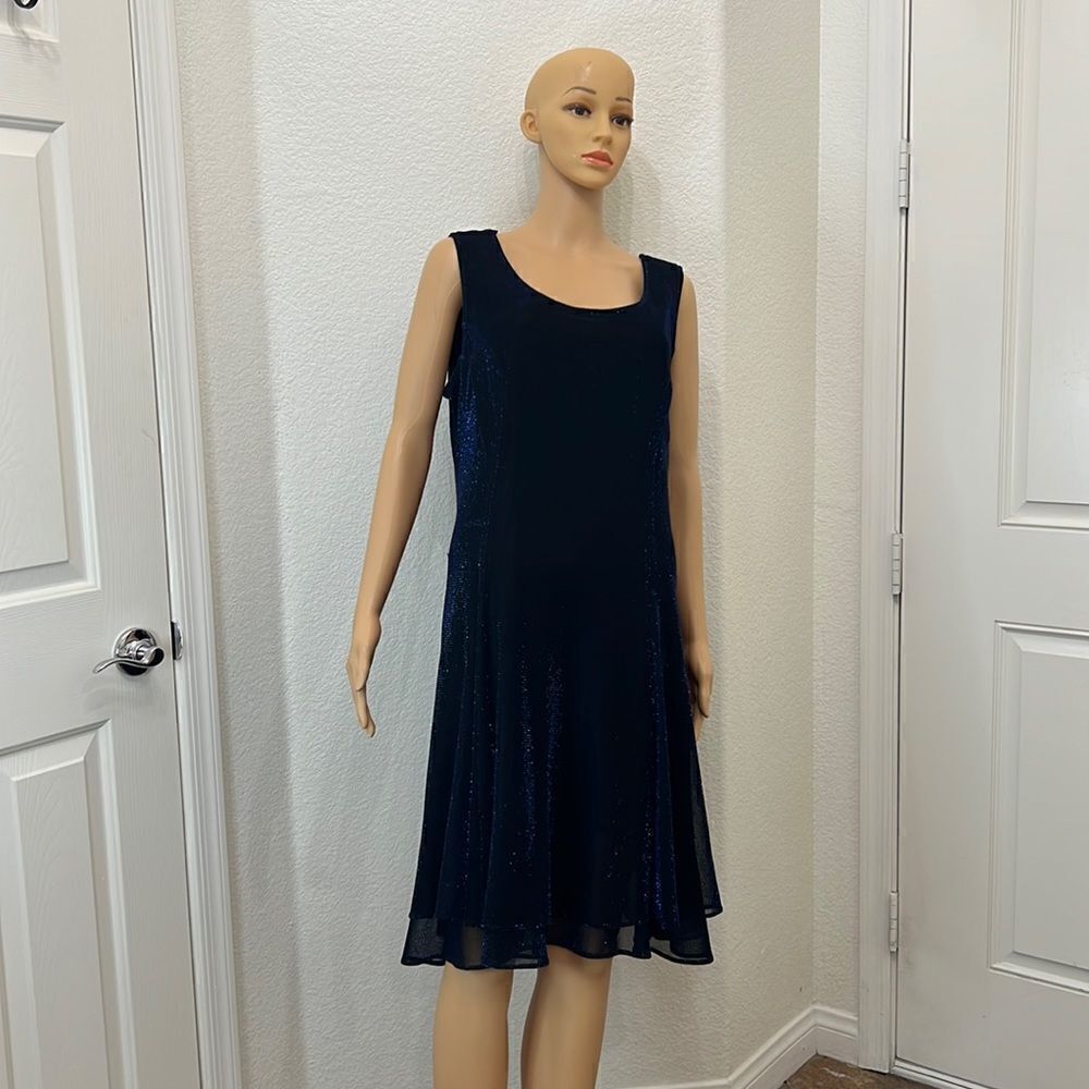 Dress Sz 16 Sheer Royal Blue Metallic Lined Scoop Neck Sleeveless Midi